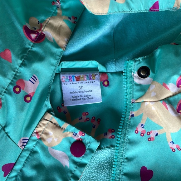 3T rain coat cartwheels horses teal - Picture 3 of 5